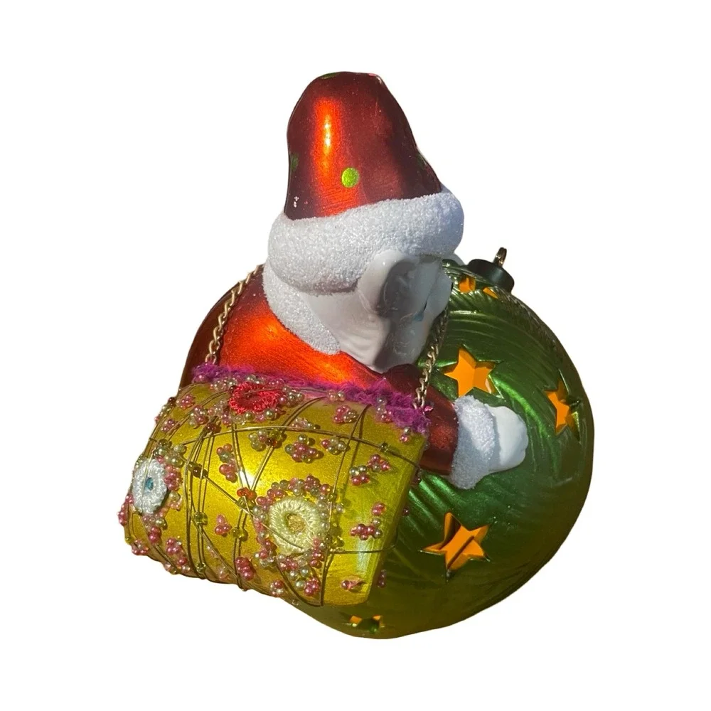 Whimsical Santa‎ Claus cat with Yarn Ball Christmas Ornament Light festive Cute